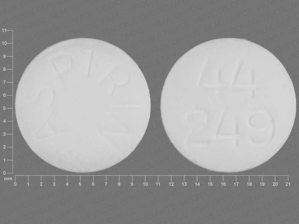 White Round pill with imprint ASPIRIN;44;249 — Aspirin Aspirin 325 mg; (view 2)