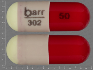 Yellow;red Capsule pill with imprint barr;302;50 — Hydroxyzine pamoate Hydroxyzine pamoate 50 mg; (view 4)