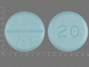 Blue Round pill with imprint MYLAN;183;20 — Propranolol hydrochloride Propranolol hydrochloride 20 mg; (view 4)