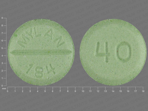 Green Round pill with imprint MYLAN;184;40 — Propranolol hydrochloride 40 mg (view 4)