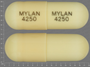 Yellow Capsule pill with imprint MYLAN;4250;MYLAN;4250 — Doxepin hydrochloride 50 mg (view 2)
