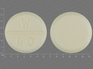 Yellow Round pill with imprint W;40 — Digoxin Digoxin 125 ug (view 5)