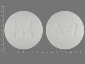 White Round pill with imprint M;A7 — Alendronic acid 10 mg (view 2)