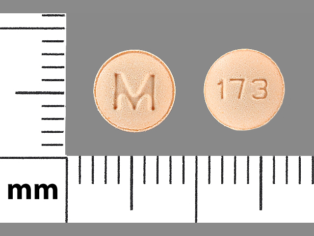 Orange Round pill with imprint M;173 — Metolazone Metolazone 5 mg; (view 2)