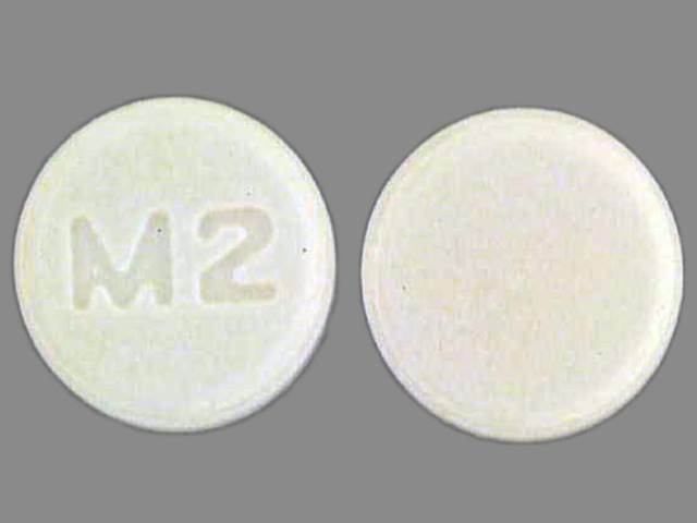 White Round pill with imprint M2 — Furosemide Furosemide 20 mg; (view 3)