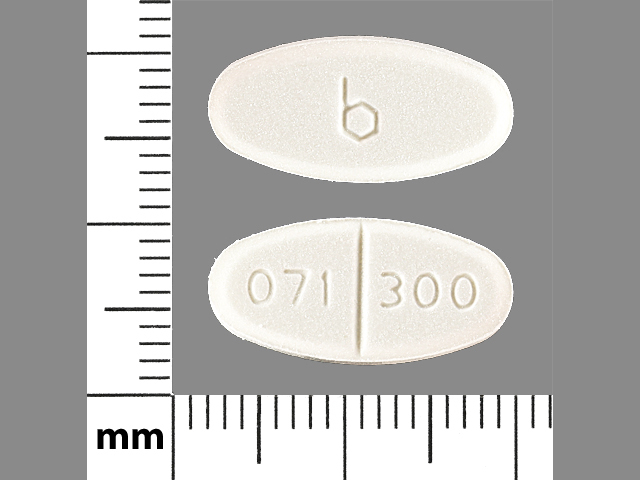 White Oval pill with imprint b;071;300 — Isoniazid Isoniazid 300 mg; (view 2)