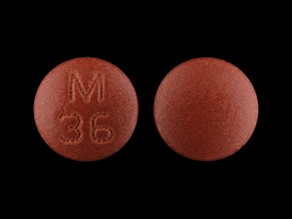 Brown Round pill with imprint M;36 — Amitriptyline hydrochloride Amitriptyline hydrochloride 50 mg; (view 4)