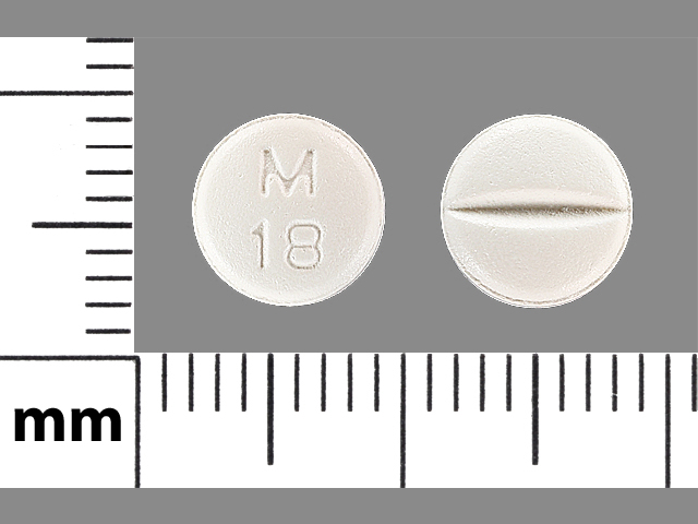 White Round pill with imprint M;18 — Metoprolol tartrate Metoprolol tartrate 25 mg; (view 3)