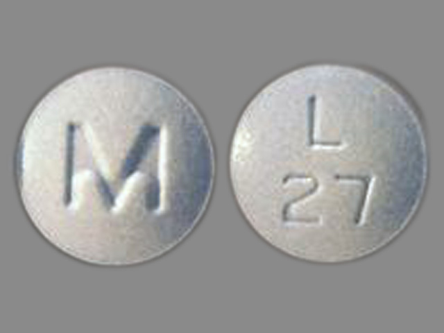 Blue Round pill with imprint L;27;M — Lisinopril Lisinopril 30 mg; (view 2)
