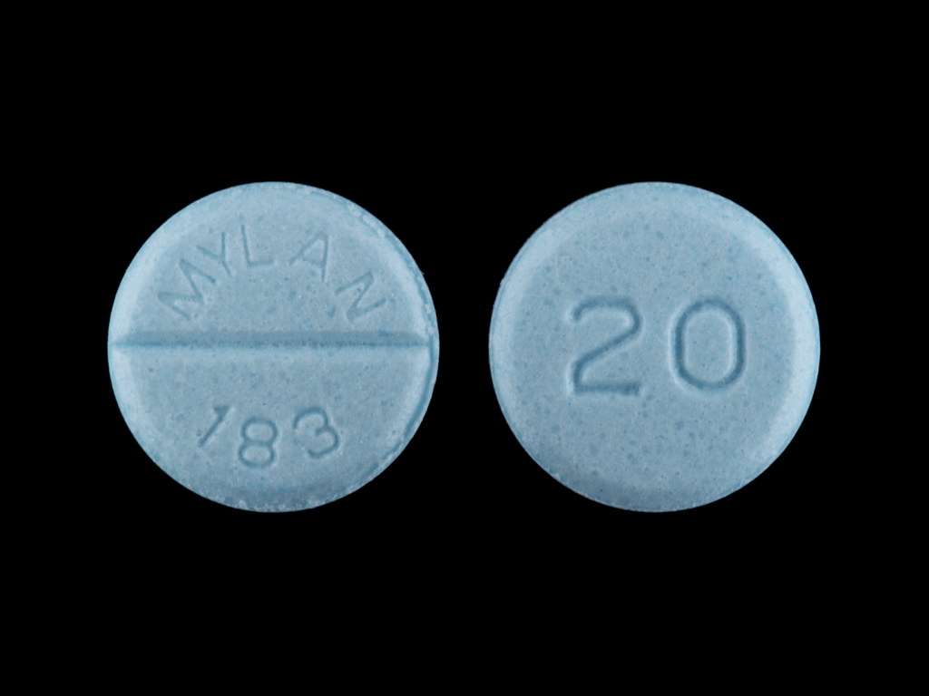 Blue Round pill with imprint MYLAN;183;20 — Propranolol hydrochloride Propranolol hydrochloride 20 mg; (view 2)