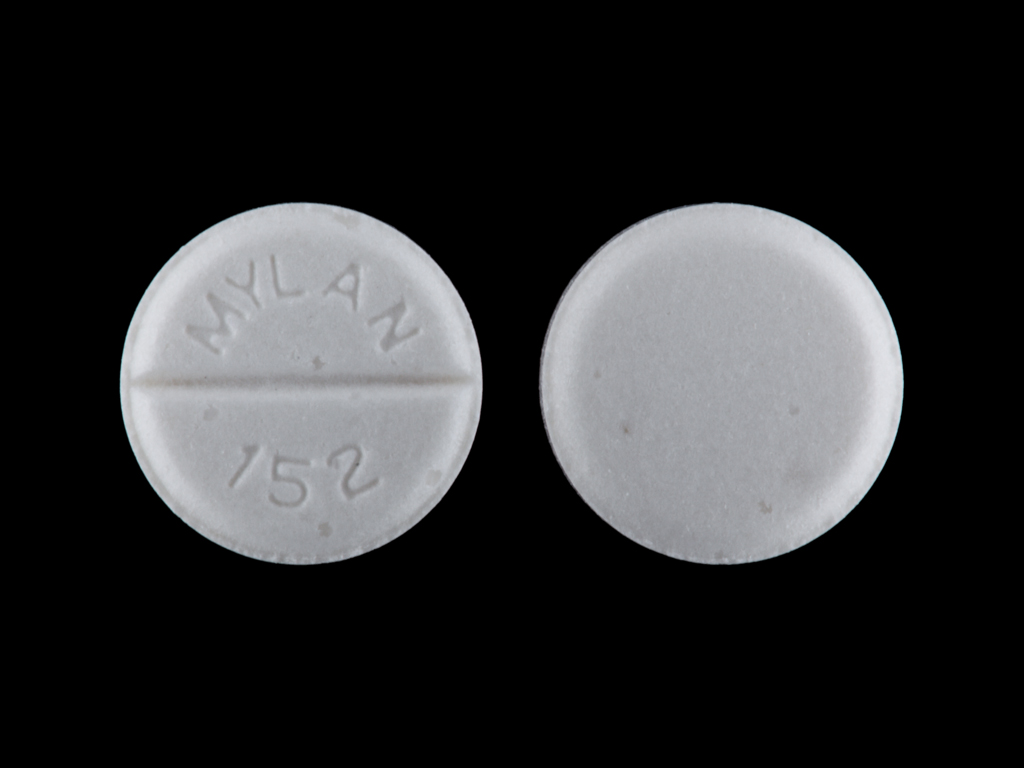 White Round pill with imprint MYLAN;152 — Clonidine hydrochloride Clonidine hydrochloride 0.1 mg; (view 2)