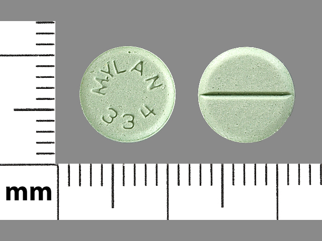 Green Round pill with imprint MYLAN;334 — Haloperidol 10 mg (view 3)