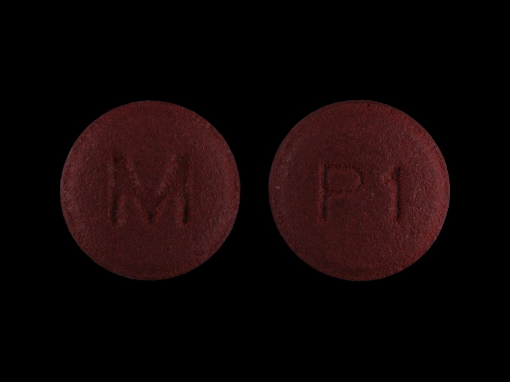 Red Round pill with imprint M;P1 — Prochlorperazine maleate Prochlorperazine maleate 5 mg; (view 2)