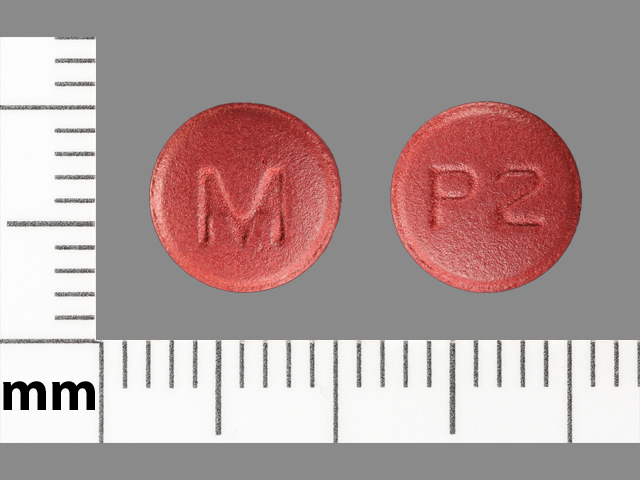 Red Round pill with imprint M;P2 — Prochlorperazine maleate Prochlorperazine maleate 10 mg; (view 2)
