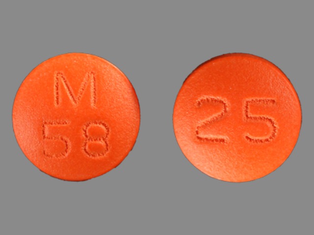 Orange Round pill with imprint M;58;25 — Thioridazine hydrochloride Thioridazine hydrochloride 25 mg; (view 2)