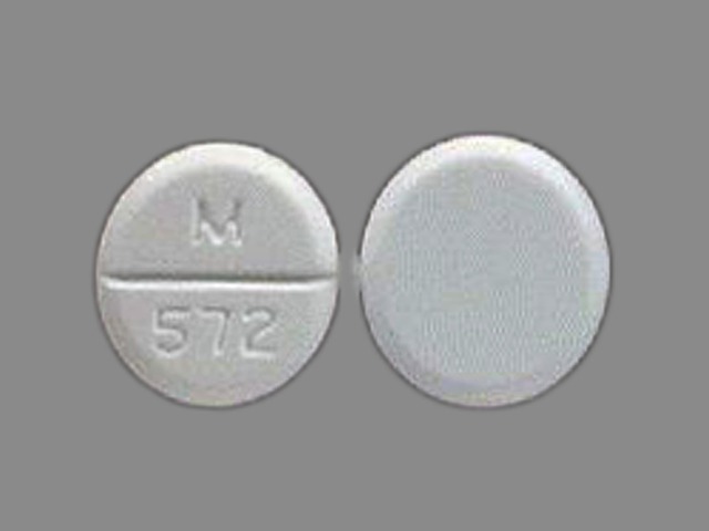 White Round pill with imprint M;572 — Albuterol Albuterol sulfate 4 mg; (view 7)