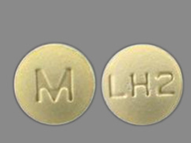 Yellow Round pill with imprint LH2;M — Lisinopril and hydrochlorothiazide Lisinopril 20 mg;hydrochlorothiazide 12.5 mg; (view 2)