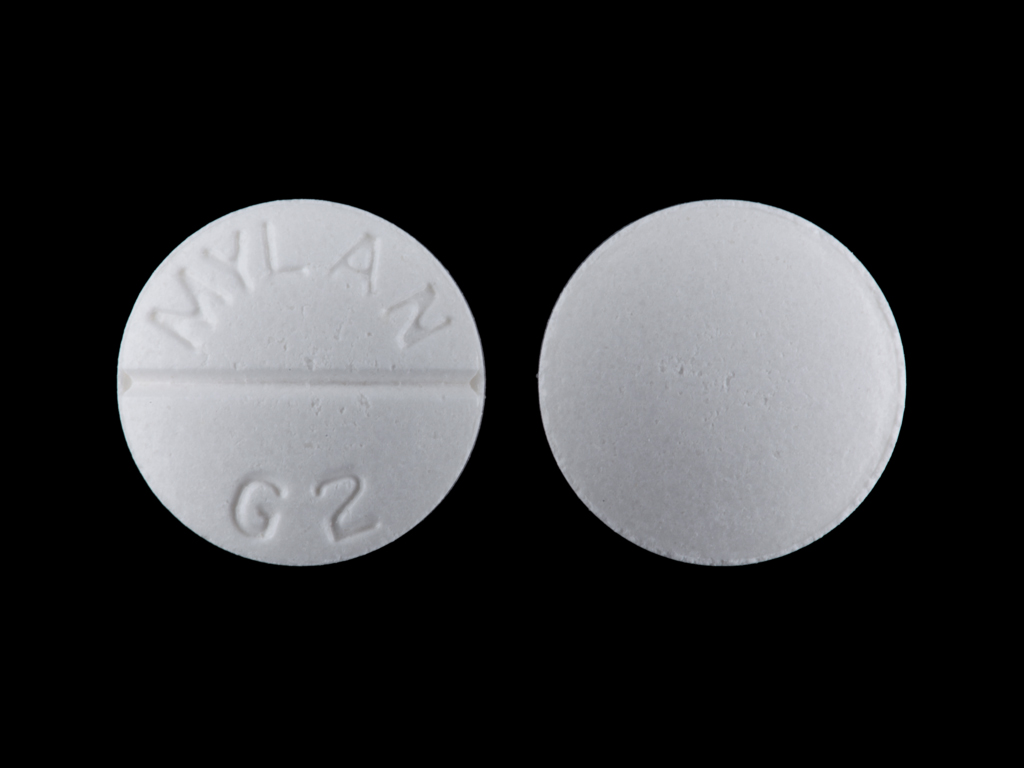 White Round pill with imprint MYLAN;G2 — Glipizide 10 mg (view 2)