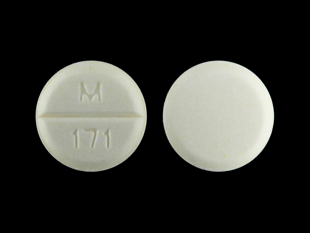 Yellow Round pill with imprint M;171 — Nadolol Nadolol 40 mg; (view 2)