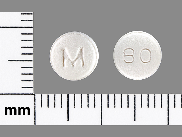 White Round pill with imprint M;80 — Indapamide Indapamide 2.5 mg; (view 2)