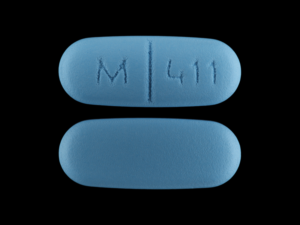 Blue Oval pill with imprint M;411 — Verapamil hydrochloride Verapamil hydrochloride 240 mg; (view 4)