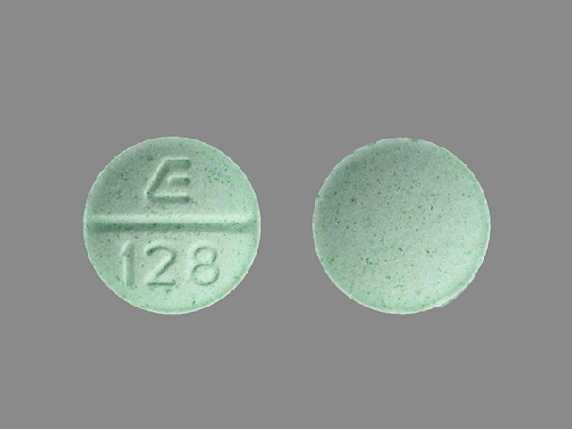 Green Round pill with imprint E;128 — Bumetanide 0.5 mg (view 4)