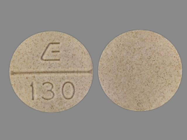 Brown Round pill with imprint E;130 — Bumetanide 2 mg (view 3)