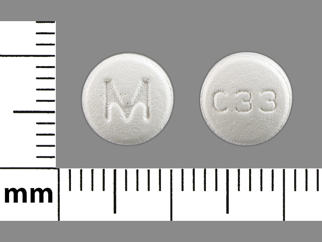 White Round pill with imprint M;C33 — Carvedilol Carvedilol 12.5 mg; (view 3)