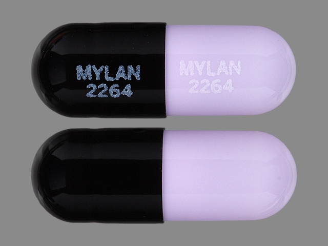 Black;purple Capsule pill with imprint MYLAN;2264 — Terazosin hydrochloride anhydrous Terazosin hydrochloride anhydrous 2 mg; (view 2)