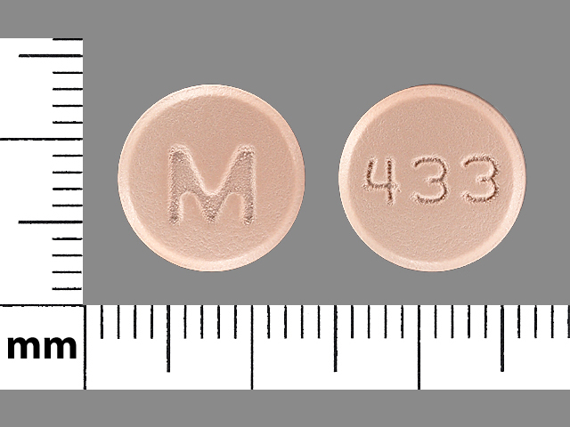 Pink Round pill with imprint M;433 — Bupropion hydrochloride Bupropion hydrochloride 75 mg; (view 4)