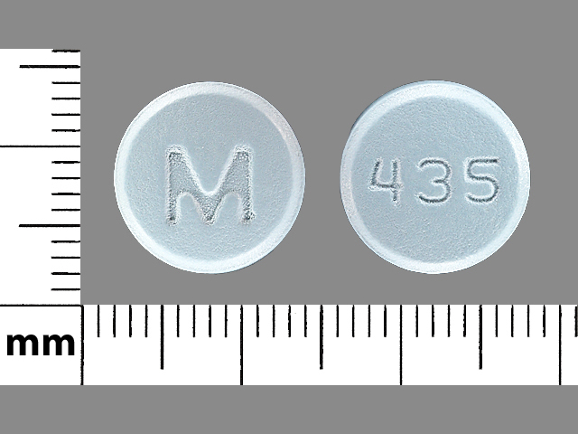 Blue Round pill with imprint M;435 — Bupropion hydrochloride Bupropion hydrochloride 100 mg; (view 4)