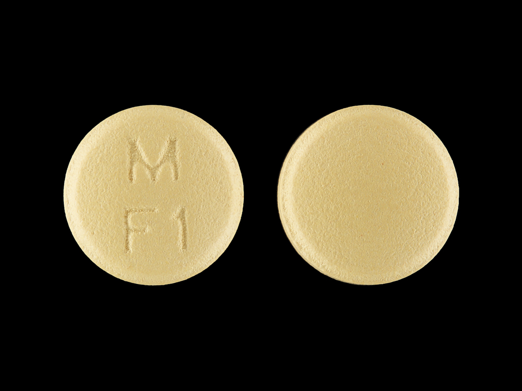 Yellow Round pill with imprint M;F1 — Famotidine Famotidine 20 mg; (view 2)