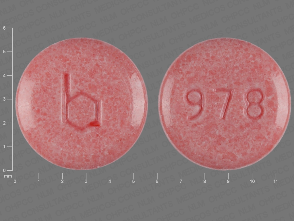 Pink Round pill with imprint b;978 — {21 (ethinyl estradiol/norethindrone acetate 0.03 mg/1.5 mg (view 2)