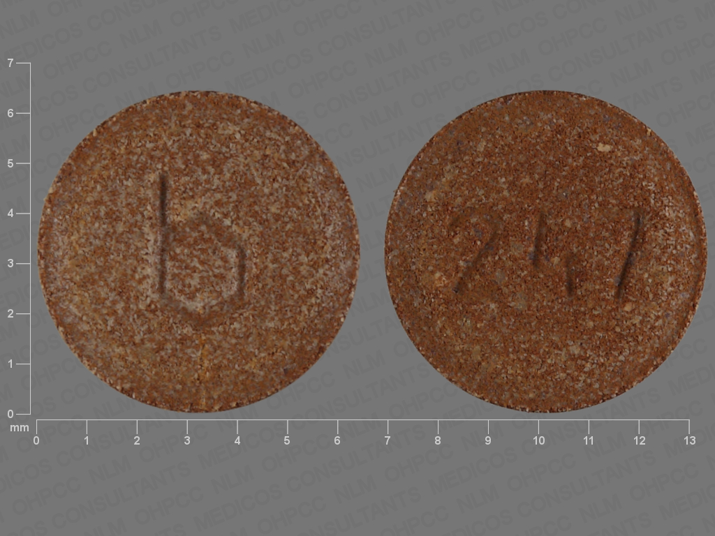 Brown Round pill with imprint b;247 — {21 (ethinyl estradiol/norethindrone acetate/7 (ferrous fumarate 0.02 mg/1 mg/75 mg (view 7)