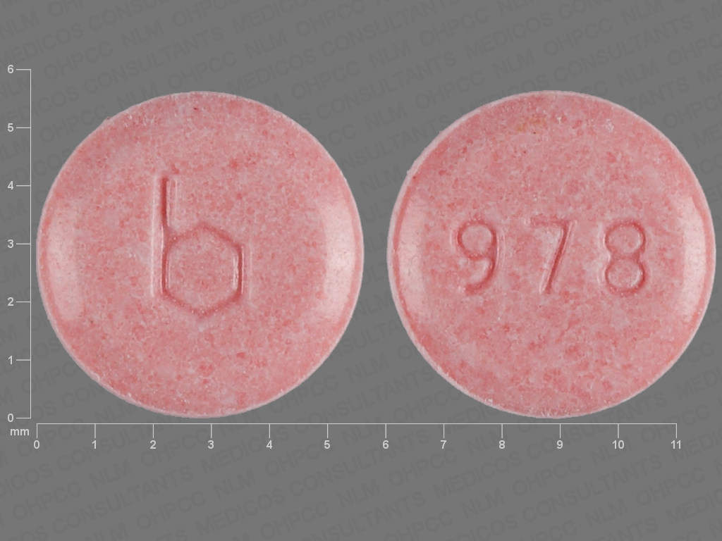 Pink Round pill with imprint b;978 — {21 (ethinyl estradiol/norethindrone acetate/7 (ferrous fumarate 0.03 mg/1.5 mg/75 mg (view 3)