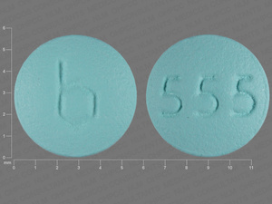Turquoise Round pill with imprint b;555 — {7 (ethinyl estradiol/84 (ethinyl estradiol/levonorgestrel 0.01 mg/0.03 mg/0.15 mg (view 2)