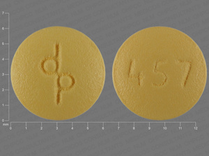 Yellow Round pill with imprint dp;457 — {21 (desogestrel/ethinyl estradiol/5 (ethinyl estradiol/2 (inert ingredients 0.15 mg/0.02 mg/0.01 mg/1 mg (view 2)