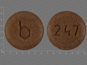 Brown Round pill with imprint b;247 — {21 (ethinyl estradiol/norethindrone acetate/7 (ferrous fumarate 0.02 mg/1 mg/75 mg (view 3)