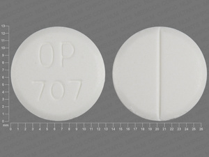 White Round pill with imprint OP;707 — Disulfiram 500 mg (view 3)