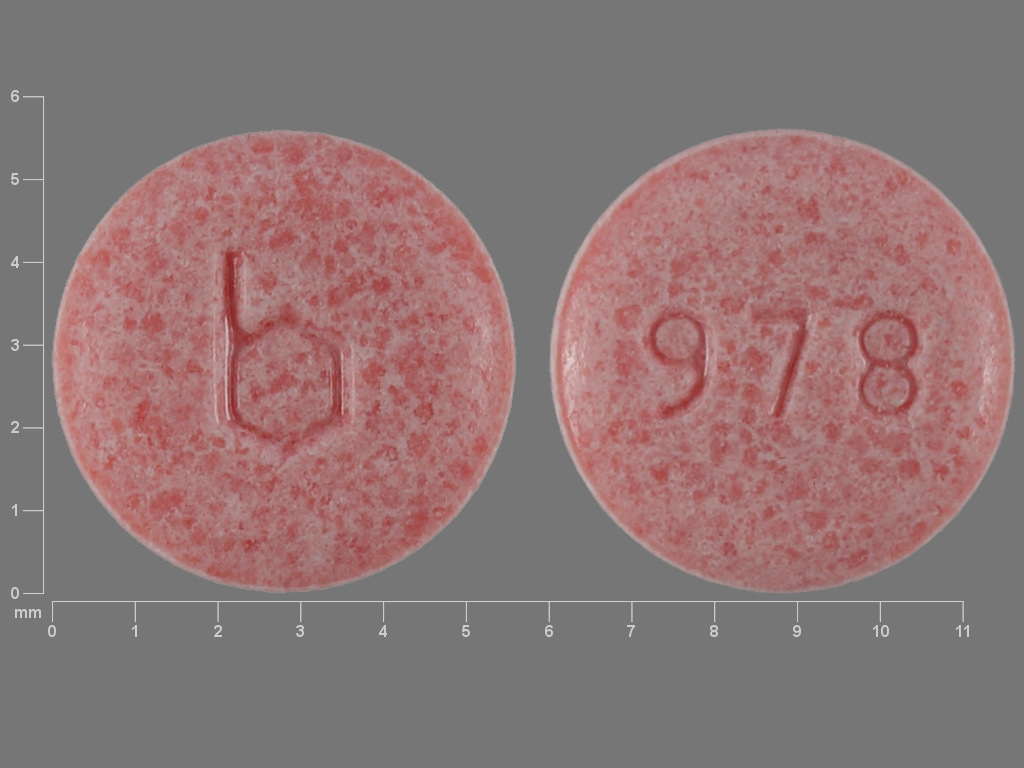 Pink Round pill with imprint b;978 — Loestrin Norethindrone acetate 1.5 mg;ethinyl estradiol 30 ug; (view 2)