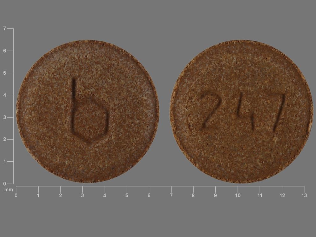 Brown Round pill with imprint b;247 — Loestrin (view 2)
