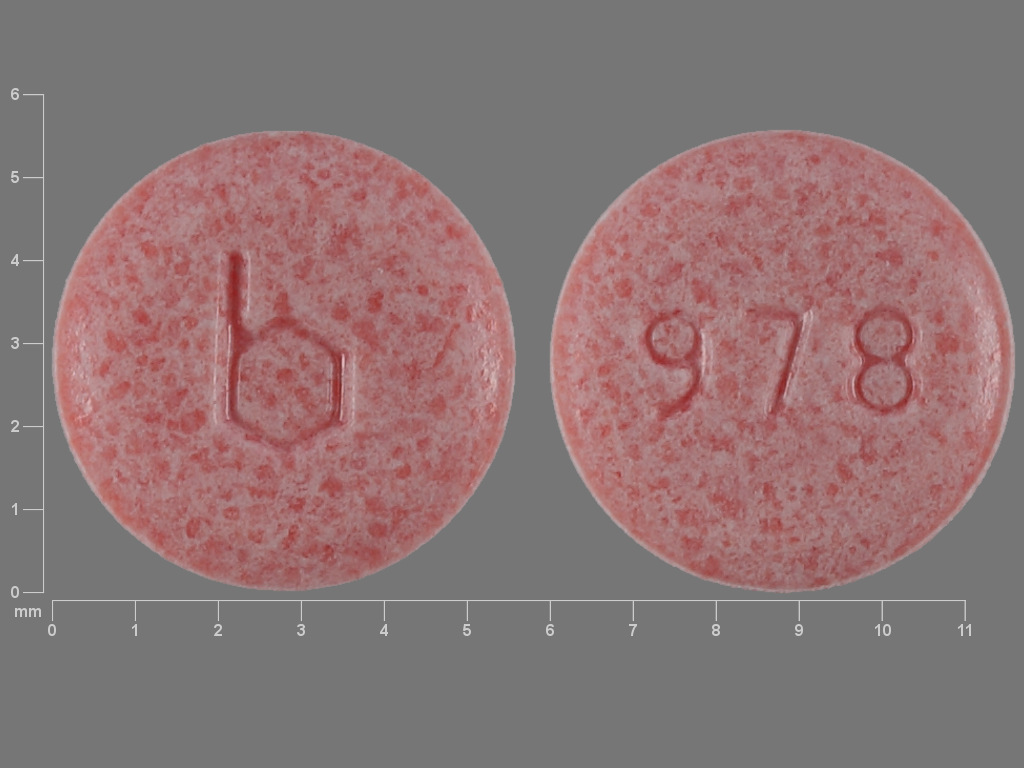 Pink Round pill with imprint b;978 — Loestrin Norethindrone acetate 1.5 mg;ethinyl estradiol 30 ug; (view 3)