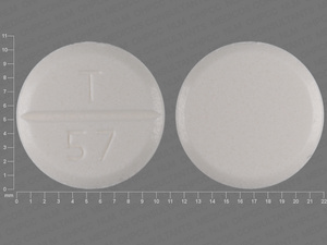 White Round pill with imprint T;57 — Ketoconazole Ketoconazole 200 mg; (view 3)