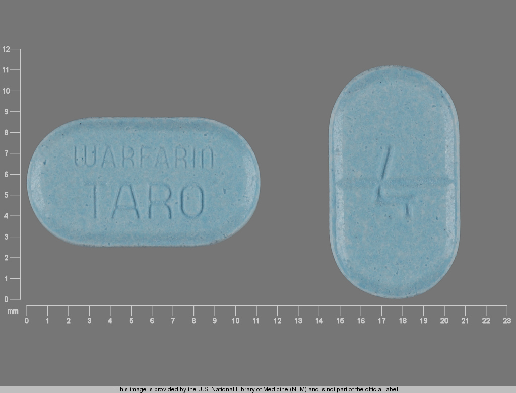Blue Oval pill with imprint 4;WARFARIN;TARO — Warfarin sodium Warfarin sodium 4 mg; (view 2)