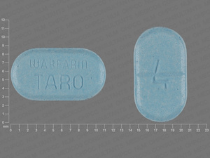Blue Oval pill with imprint 4;WARFARIN;TARO — Warfarin sodium Warfarin sodium 4 mg; (view 4)