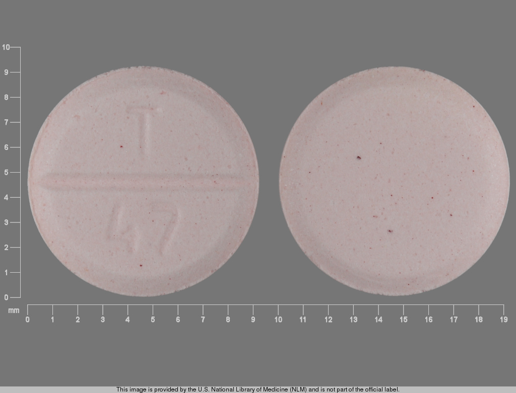 Pink Round pill with imprint T;47 — Clorazepate dipotassium 15 mg (view 2)