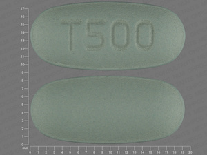 Green Oval pill with imprint T500 — Etodolac Etodolac 500 mg; (view 2)