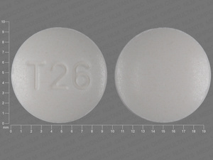 White Round pill with imprint T26 — Carbamazepine Carbamazepine 200 mg; (view 3)