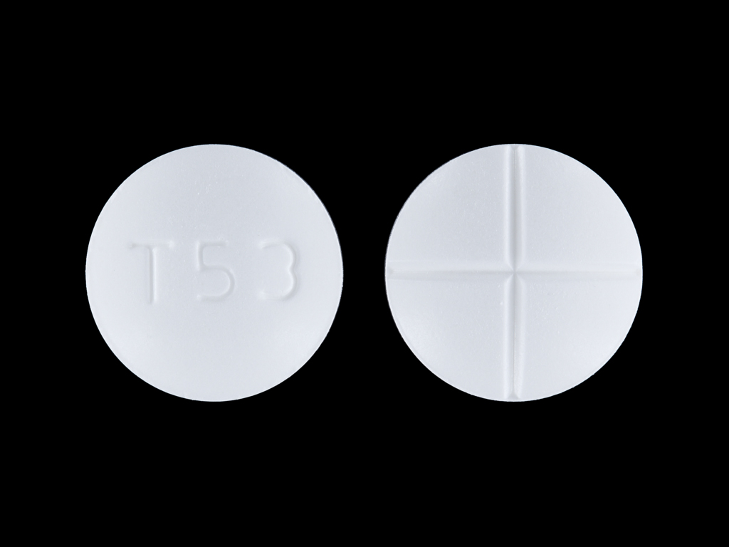 White Round pill with imprint T53 — Acetazolamide Acetazolamide 250 mg; (view 2)