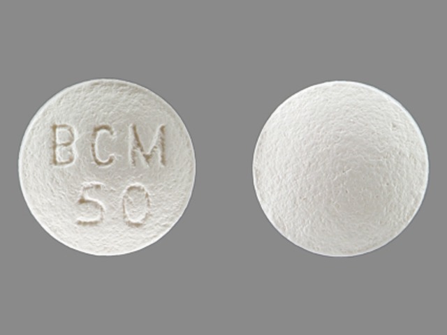 White Round pill with imprint BCM;50 — Bicalutamide Bicalutamide 50 mg; (view 2)